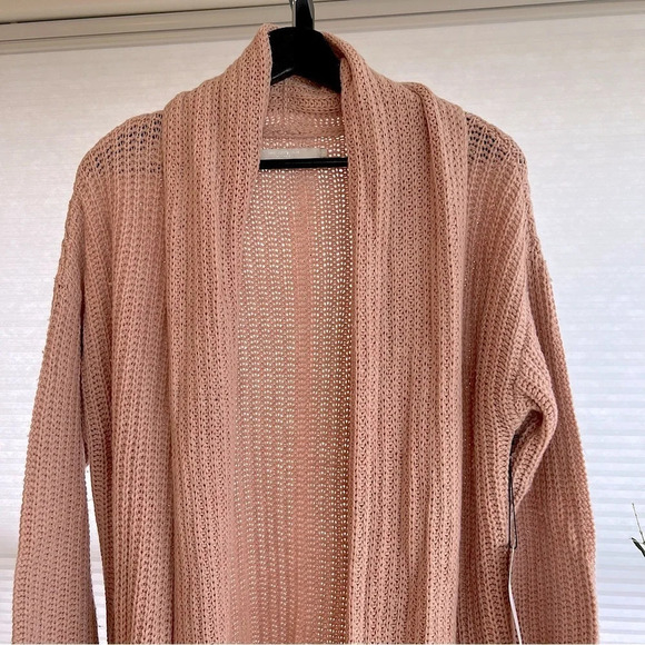 One Grey Day Alfred Draped Open Front Cardigan Bellini Pink Small Cozy Layer NWT - Picture 2 of 4
